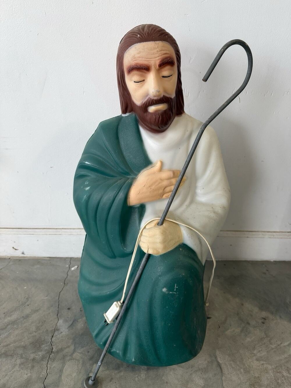 Vintage 27" Empire Christmas Nativity Blue Green Shepherd Lighted Blow Mold